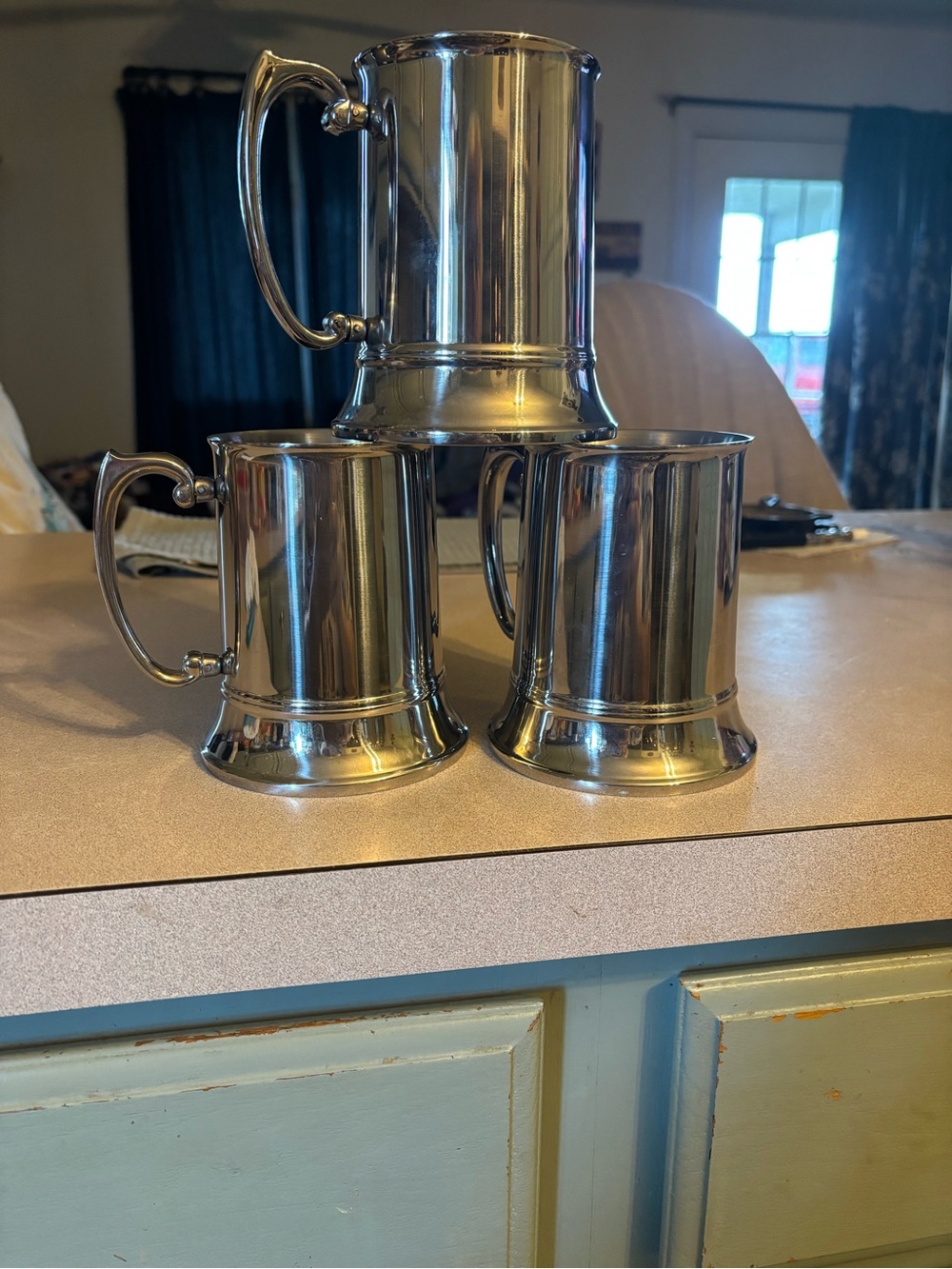 Polished Metal Tankard Mug - Set of 3